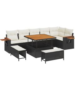 Zestaw sof ogrodowych vidaXL 9 elementów z poduszkami czarny polirattan akacja Dārza mēbeļu komplekti