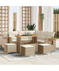 vidaXL 9-częściowy zestaw sof ogrodowych z poduszkami beżowy poli rattan akacja Dārza mēbeļu komplekti