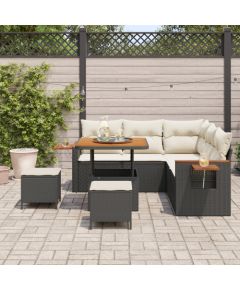 Zestaw sof ogrodowych vidaXL 8 części z poduszkami czarny polirattan akacja Dārza mēbeļu komplekti