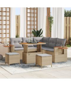 Zestaw sofy ogrodowej vidaXL 8-częściowy z poduszkami Beżowy Polirattan Akacja Dārza mēbeļu komplekti