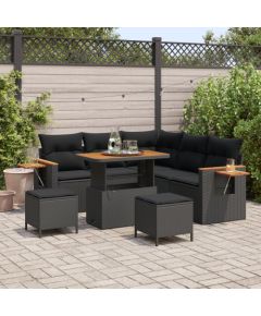 vidaXL 8 Częściowy Zestaw Sofy Ogrodowej z Poduszkami Czarny Polirattan Akacja Dārza mēbeļu komplekti