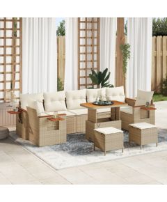Vidaxl Zestaw 10-częściowy sof ogrodowych z poduszkami Beżowy Polirattan Akacja Dārza mēbeļu komplekti