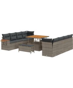 Vidaxl 11-częściowy zestaw sofy ogrodowej z poduszkami Szary Polirattan Akacja Dārza mēbeļu komplekti