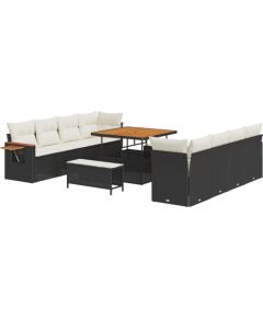 vidaXL Zestaw 11-elementowy sofy ogrodowej z poduszkami - czarny rattan akacja Dārza mēbeļu komplekti