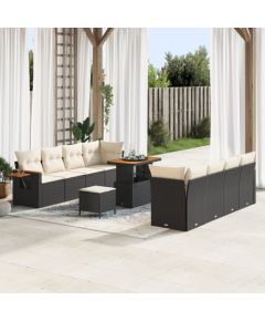 Vidaxl 11-częściowy zestaw sofy ogrodowej z poduszkami Czarny Polirattan Akacja Dārza mēbeļu komplekti