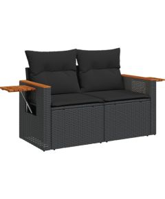 Vidaxl 11-częściowy zestaw sofy ogrodowej z poduszkami Czarny Polirattan Akacja Dārza mēbeļu komplekti