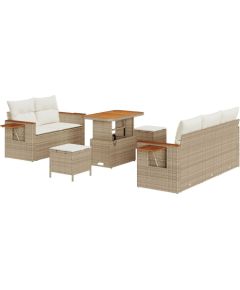 8-częściowy zestaw sof ogrodowych vidaXL z poduszkami beżowy polirattan akacja Dārza mēbeļu komplekti