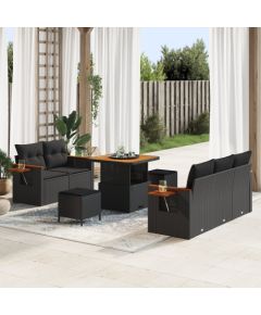 vidaXL Zestaw sof ogrodowych 8-częściowy z poduszkami czarny poli rattan akacja Dārza mēbeļu komplekti