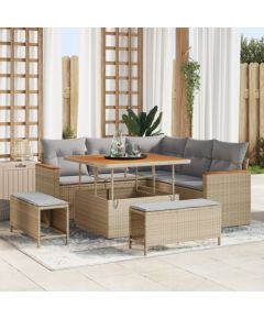 vidaXL 8-częściowy Zestaw Sofowy do Ogrodu z Poduszkami Beżowy Polirattan Akacja Dārza mēbeļu komplekti