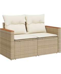 vidaXL 9-częściowy zestaw sof ogrodowych z poduszkami beżowymi z rattanu poli i akacji Dārza mēbeļu komplekti