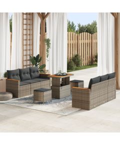 Vidaxl 9-częściowy Zestaw Sof Ogrodowych z Poduszkami Szary Polirattan Akacja Dārza mēbeļu komplekti