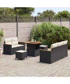 Zestaw sof ogrodowych vidaXL 8-elementowy z poduszkami czarny polirattan akacja Dārza mēbeļu komplekti