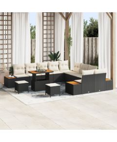 vidaXL 13-częściowy zestaw sof ogrodowych z poduszkami czarny rattan akacja Dārza mēbeļu komplekti