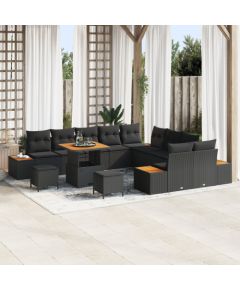vidaXL 13-częściowy zestaw sofy ogrodowej z poduszkami czarny polirattan Dārza mēbeļu komplekti