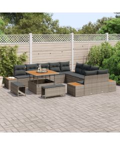 vidaXL 13-częściowy zestaw sofy ogrodowej z poduszkami szary polirattan akacja Dārza mēbeļu komplekti