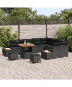 Vidaxl 12-elementowy zestaw sof ogrodowych z poduszkami czarny polirattan akacja Dārza mēbeļu komplekti