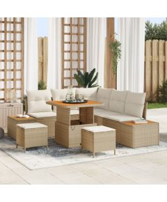 8-częściowy zestaw sof ogrodowych vidaXL z poduszkami Beżowy Polirattan Akacja Dārza mēbeļu komplekti