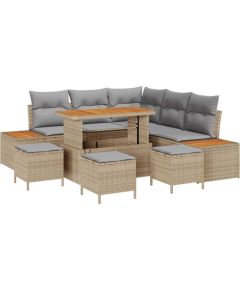 Zestaw sof ogrodowych vidaXL 8-częściowy z poduszkami Beżowy Polirattan Akacja Dārza mēbeļu komplekti