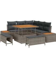 vidaXL 8-częściowy zestaw sofy ogrodowej z poduszkami szary polirattan akacja Dārza mēbeļu komplekti