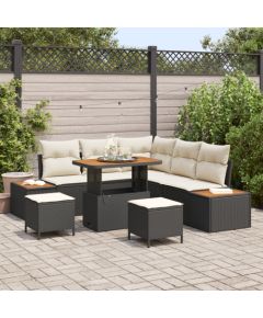 vidaXL 8-częściowy zestaw sof ogrodowych z poduszkami czarny rattan akacja Dārza mēbeļu komplekti