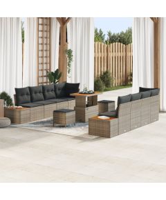 Vidaxl Zestaw 11 częściowej sofy ogrodowej z poduszkami szary polirattan akacja Dārza mēbeļu komplekti