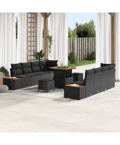 vidaXL 11-częściowy zestaw sofy ogrodowej z poduszkami Czarny polirattan Akacja Dārza mēbeļu komplekti