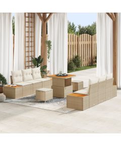 vidaXL 9-częściowy zestaw sof ogrodowych z poduszkami, beżowy, polirattan, akacja Dārza mēbeļu komplekti