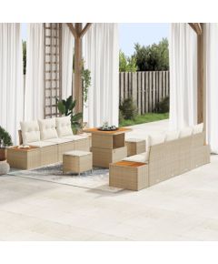 vidaXL 10-częściowy zestaw sof ogrodowych z poduszkami beżowy polirattan akacja Dārza mēbeļu komplekti