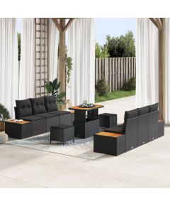 Zestaw sofy ogrodowej vidaXL 9-elementowy z poduszkami Czarny Rattan Akacja Dārza mēbeļu komplekti