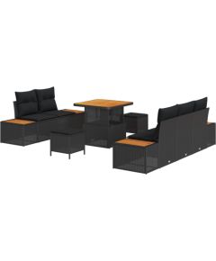 vidaXL 8-częściowy zestaw sof ogrodowych z poduszkami Czarny Polirattan Akacja Dārza mēbeļu komplekti