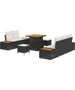 vidaXL 8-częściowy zestaw sof ogrodowych z poduszkami Czarny Polirattan Dārza mēbeļu komplekti