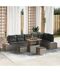 vidaXL 9-częściowy zestaw sof ogrodowych z poduszkami szary poli rattan akacja Dārza mēbeļu komplekti