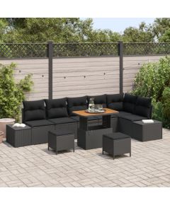 vidaXL Zestaw 9-częściowy sof ogrodowych z poduszkami Czarny Polirattan Akacja Dārza mēbeļu komplekti
