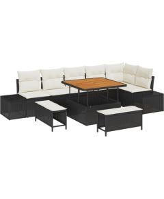 Zestaw 9-częściowy sof ogrodowych vidaXL z poduszkami, czarny polirattan akacja Dārza mēbeļu komplekti