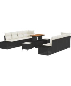 vidaXL 11-częściowy zestaw sofy ogrodowej z poduszkami czarny polirattan akacja Dārza mēbeļu komplekti