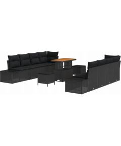 11-częściowy zestaw sof ogrodowych vidaXL z poduszkami czarny polirattan akacja Dārza mēbeļu komplekti