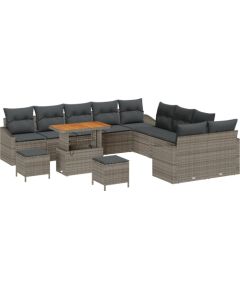 vidaXL 13-częściowy zestaw sof ogrodowych z poduszkami szary polirattan akacja Dārza mēbeļu komplekti