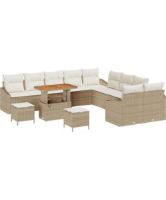 vidaXL 13-częściowy zestaw sof ogrodowych z poduszkami Beżowy Poli Rattan Akacja Dārza mēbeļu komplekti