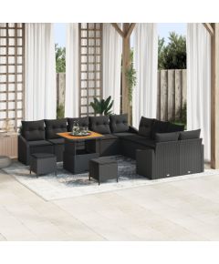 Vidaxl 13-częściowy zestaw sofy ogrodowej z poduszkami czarny polirattan akacja Dārza mēbeļu komplekti