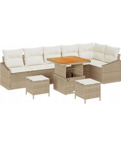 vidaXL Zestaw 9-częściowy sofy ogrodowej z poduszkami Beżowy Polirattan Dārza mēbeļu komplekti