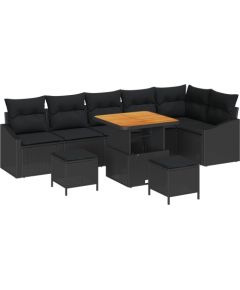 vidaXL 9 Częściowy Zestaw Sofy Ogrodowej z Poduszkami Czarny Polirattan Akacja Dārza mēbeļu komplekti