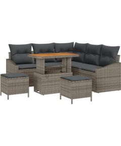 vidaXL 8-częściowy zestaw sof ogrodowych z poduszkami Szary Polirattan Akacja Dārza mēbeļu komplekti