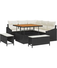 vidaXL 8-częściowy zestaw sof ogrodowych z poduszkami Czarny Polirattan Akacja Dārza mēbeļu komplekti