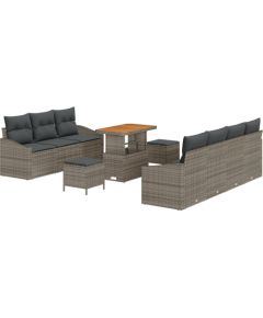 vidaXL 10-częściowy zestaw sof ogrodowych z poduszkami Szary polirattan akacja Dārza mēbeļu komplekti