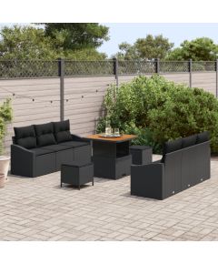 9-częściowy zestaw sof ogrodowych vidaXL z poduszkami czarny polirattan akacja Dārza mēbeļu komplekti