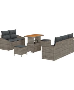 vidaXL 8-Częściowy Zestaw Sof Ogrodowych z Poduszkami Szary Polirattan Akacja Dārza mēbeļu komplekti