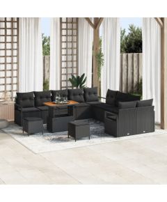 vidaXL Zestaw sof ogrodowych 13-częściowy z poduszkami Czarny Poli Rattan Akacja Dārza mēbeļu komplekti