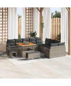 Zestaw sofy ogrodowej vidaXL 13-częściowy z poduszkami Szary Polirattan Akacja Dārza mēbeļu komplekti