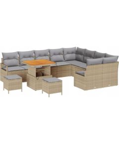 vidaXL 12-częściowy zestaw sof ogrodowych z poduszkami Beżowy Polirattan Akacja Dārza mēbeļu komplekti