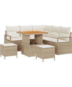 vidaXL 8-częściowy zestaw sof ogrodowych z poduszkami beżowy polirattan akacja Dārza mēbeļu komplekti